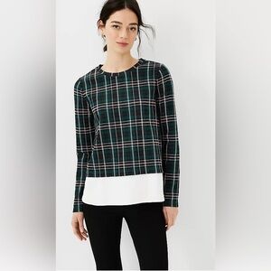 NWT Ann Taylor Plaid Mixed Media Layered Top in Size XS